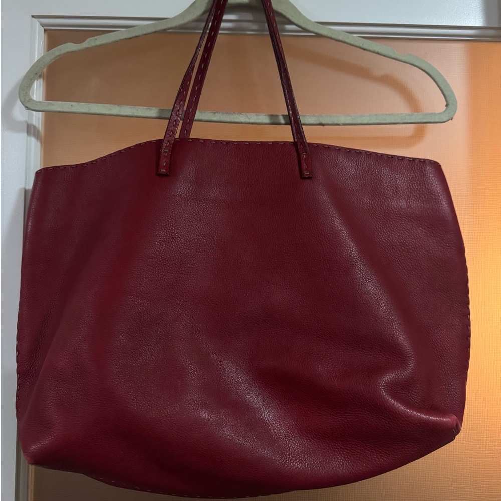 [VINTAGE FENDI] Red Leather Selleria Tote bag